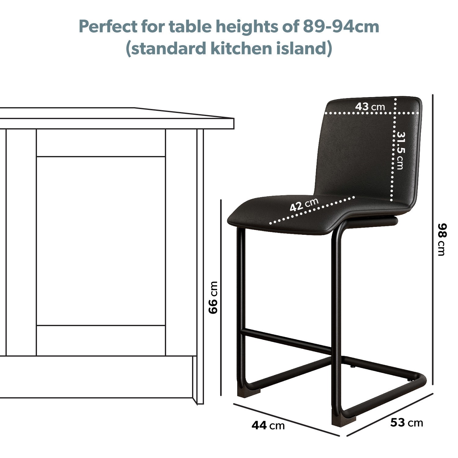 Read more about Black faux leather cantilever kitchen stool with back 66cm lucas